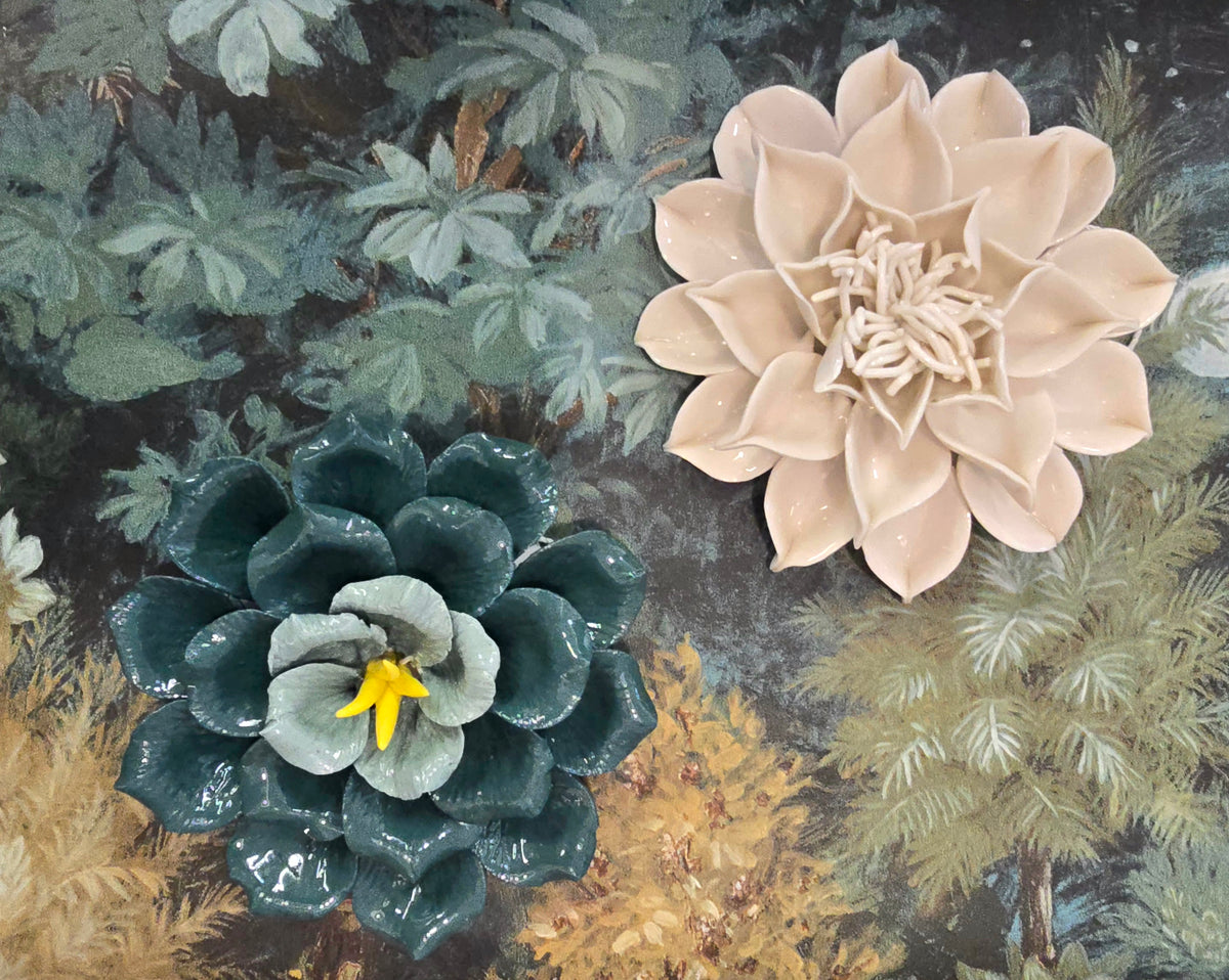Dahlias Ceramic Wall Flower | Teal