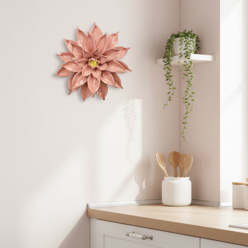 Dahlias Ceramic Wall Flower | Melon Pink
