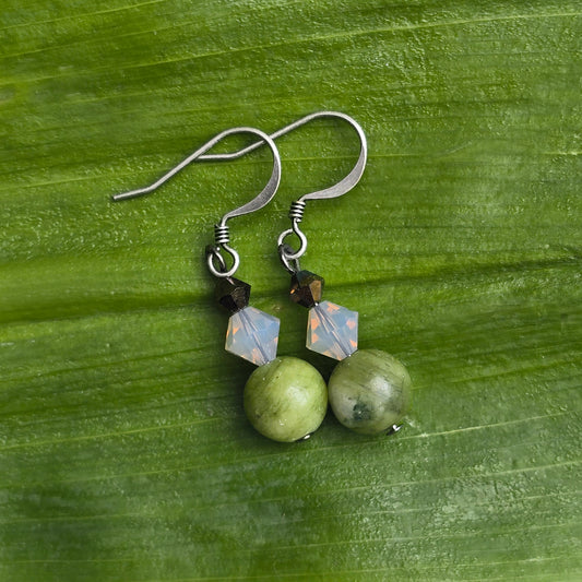 Nephrite Jade + Swarovski Earrings | Set 34