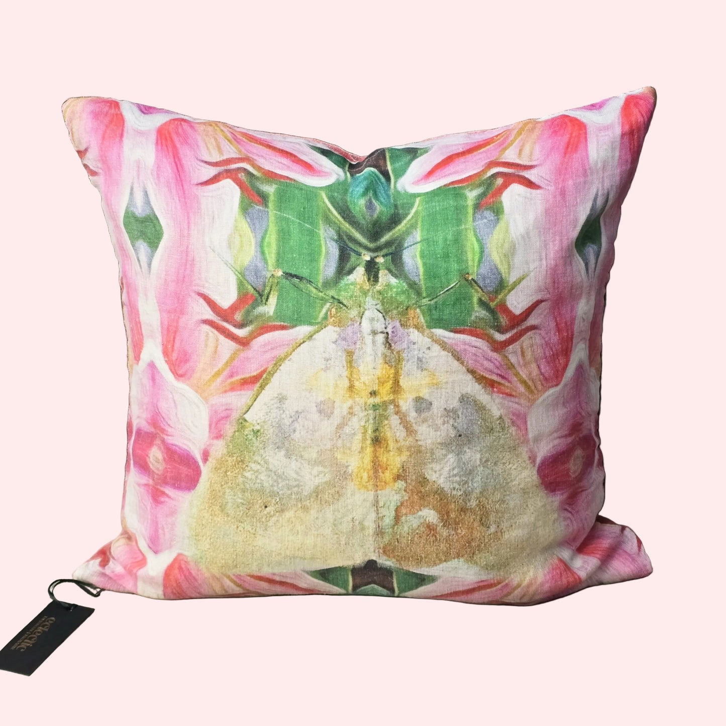 Floral Green Moth Cushion Cover