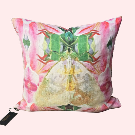 Floral Green Moth Cushion Cover