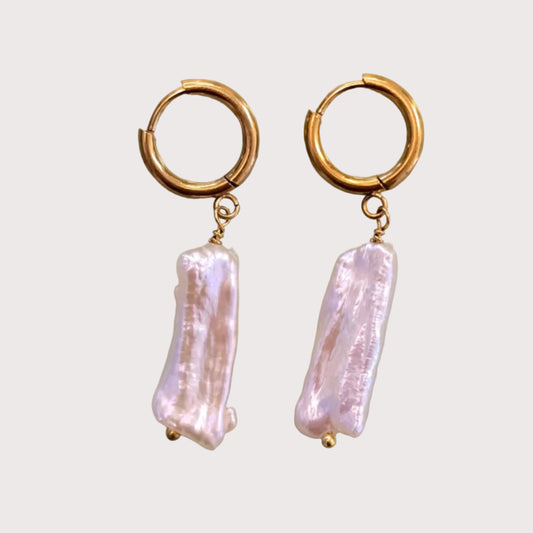White Long Pearl Earrings | Gold