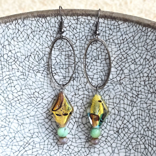 Glass Bead + Green Jasper Earrings | Set 43