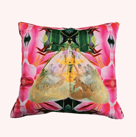 Floral Green Moth | Velvet Cushion
