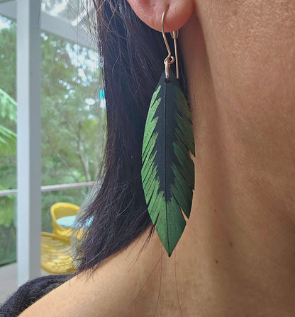 Pique Feather Earrings | Green Gold