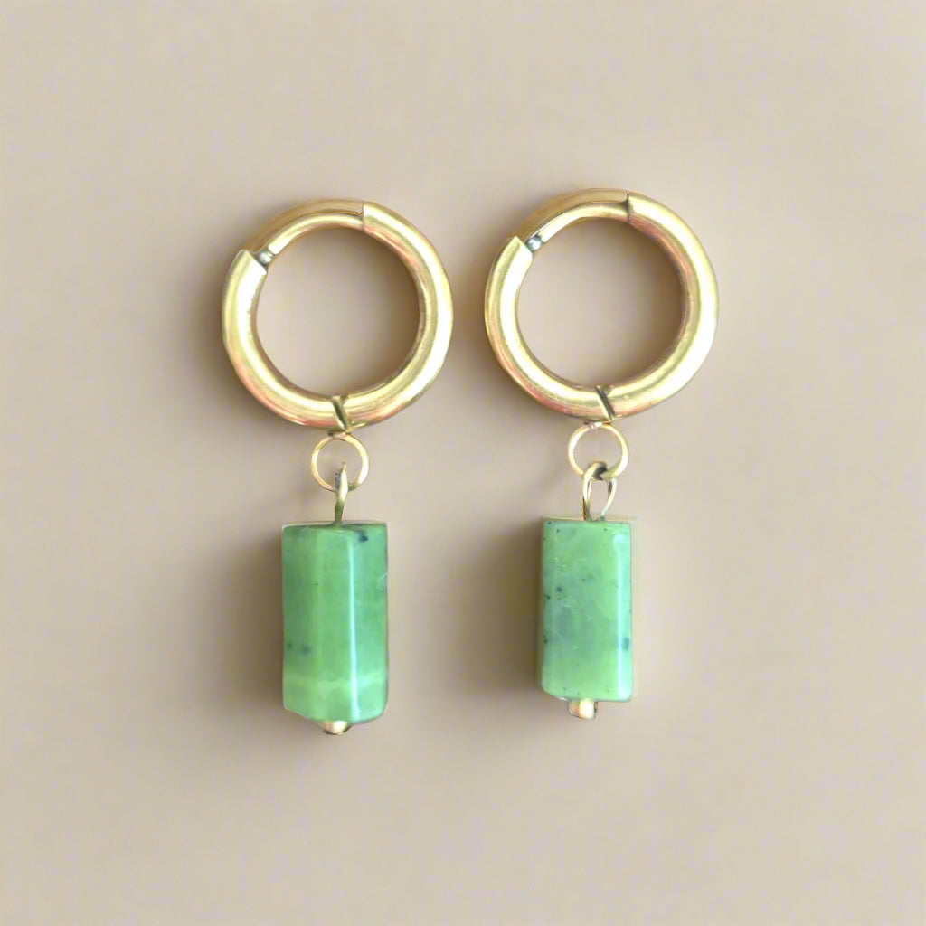 Jade Mineral Huggie Hoops | Gold2