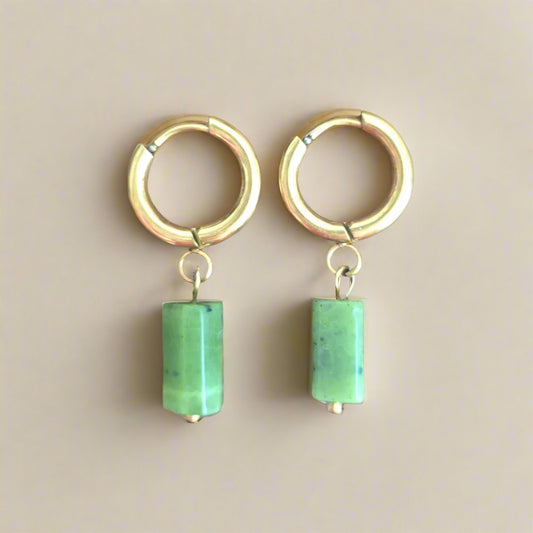 Jade Mineral Huggie Hoops | Gold2