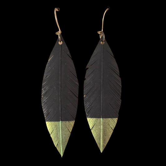 Pique Feather Earrings | Green Gold Tip