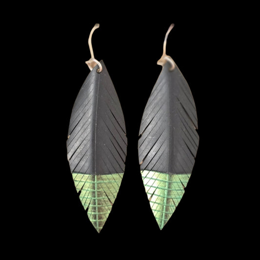 Pique Feather Earrings | Green Gold Tip