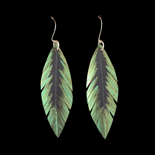 Pique Feather Earrings | Green Gold