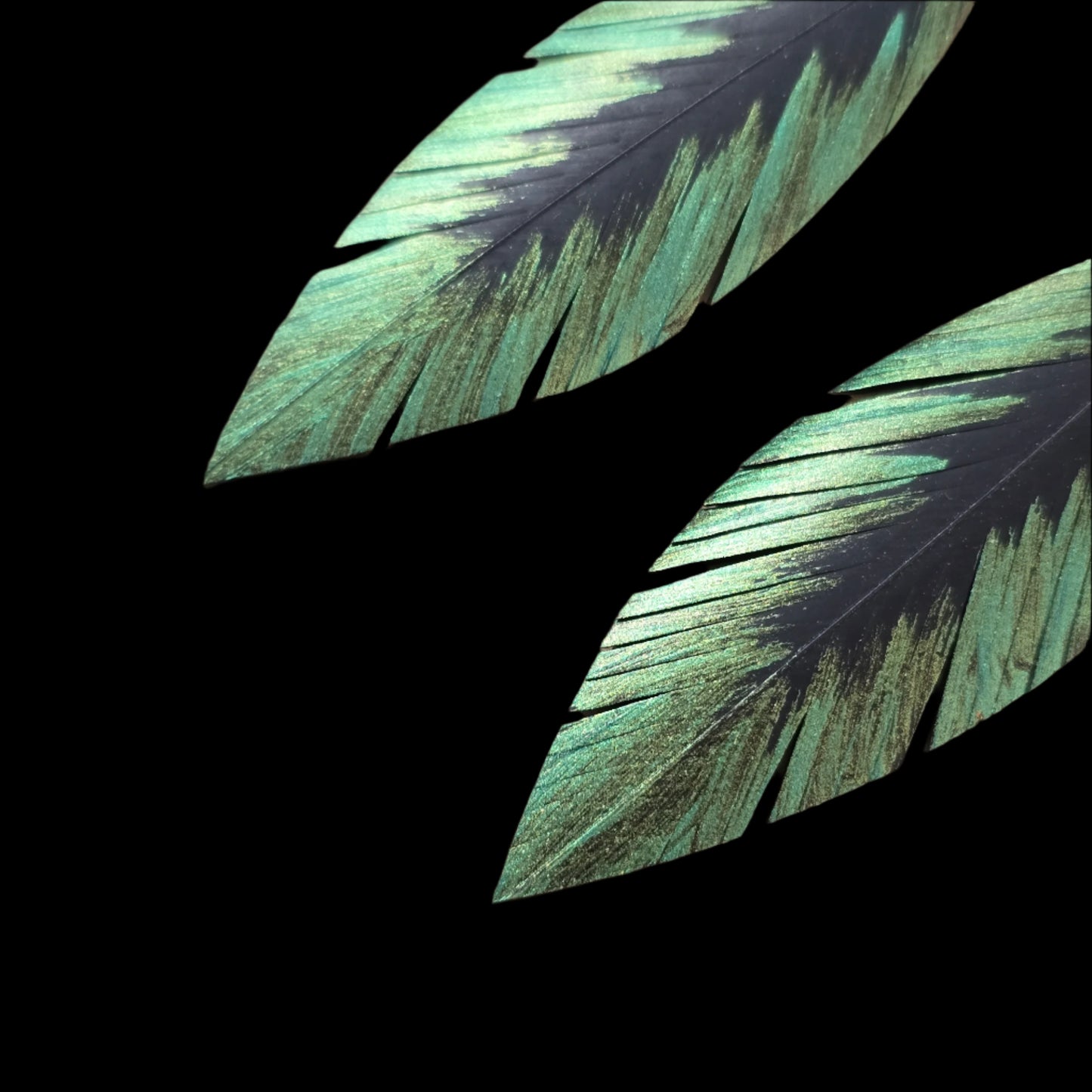 Pique Feather Earrings | Green Gold