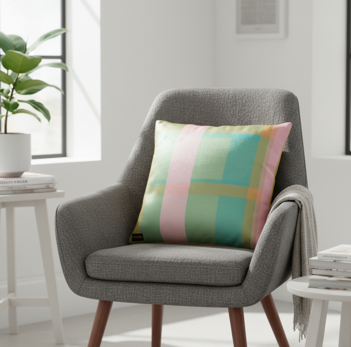 Green Moth + Tartan | Velvet Cushion