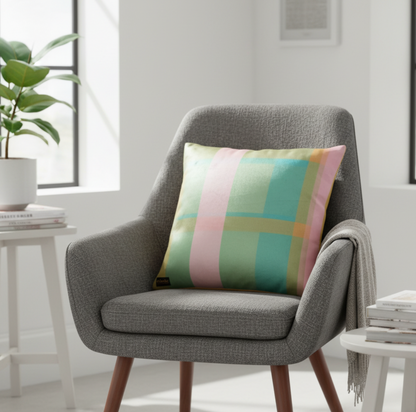 Green Moth + Tartan | Velvet Cushion