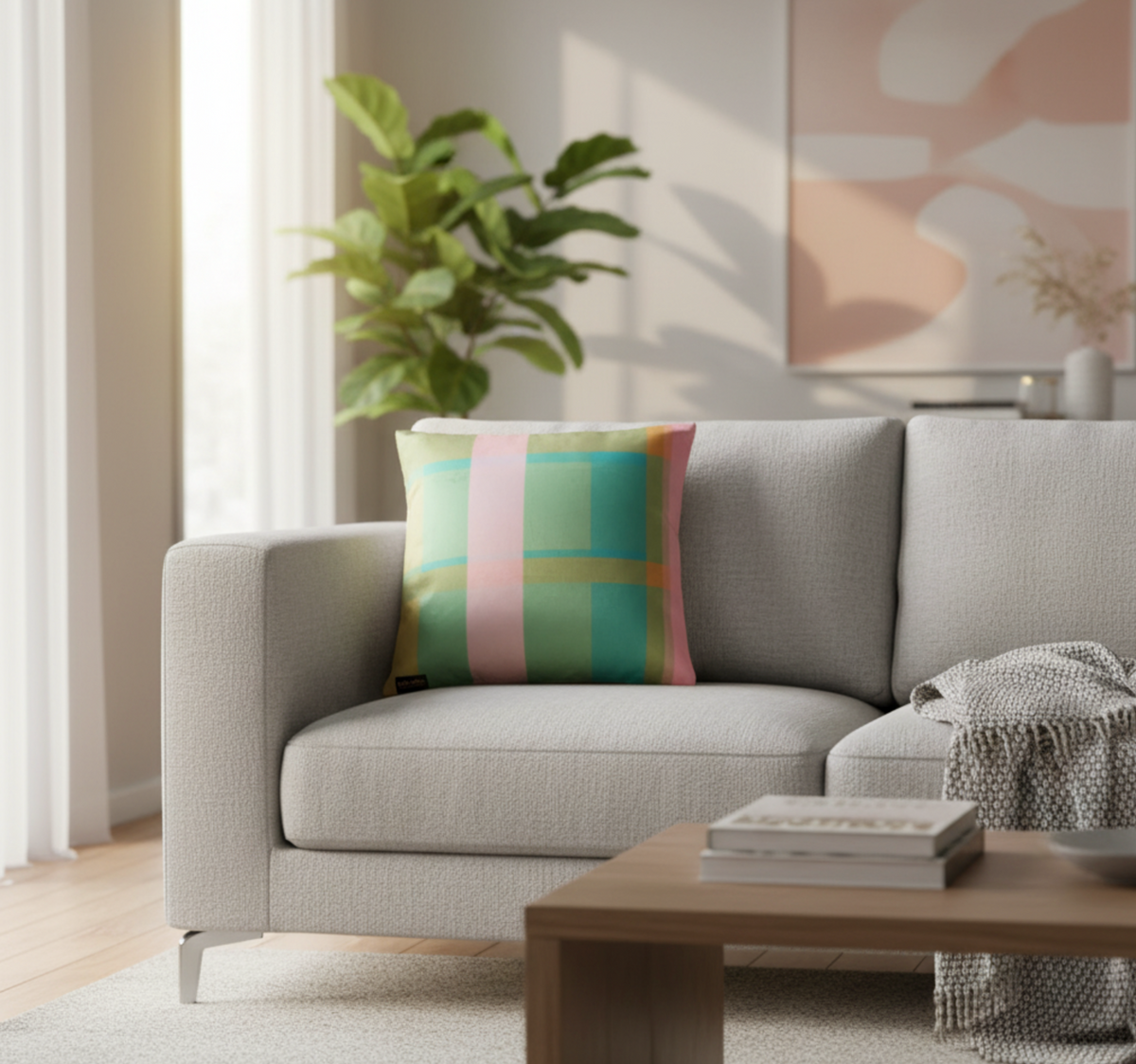 Green Moth + Tartan | Velvet Cushion