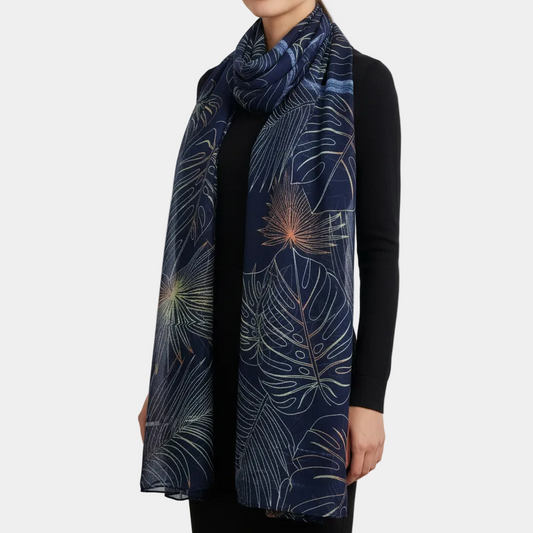 Monstera Scarf | Navy Neon