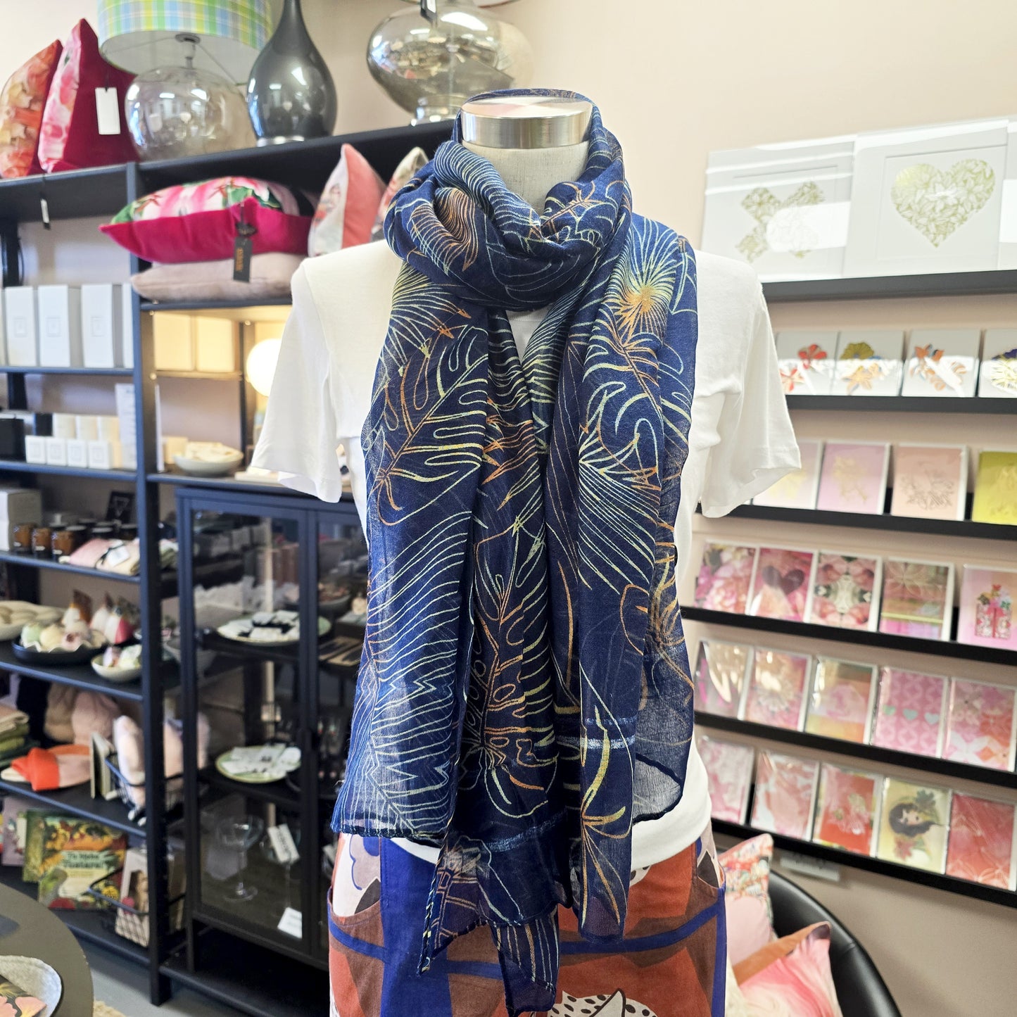 Navy with neon Monstera Scarf