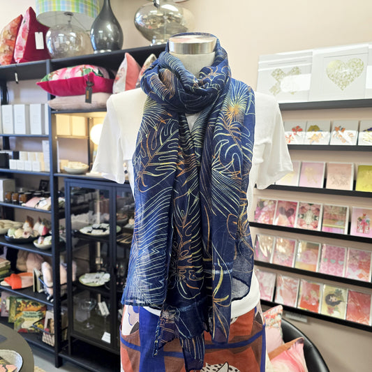 Navy with neon Monstera Scarf