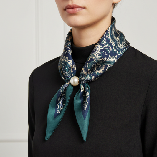 Pearl Neck Scarf | Green Paisley