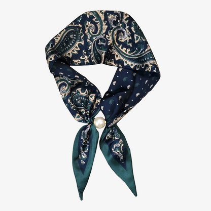 Pearl Neck Scarf | Green Paisley
