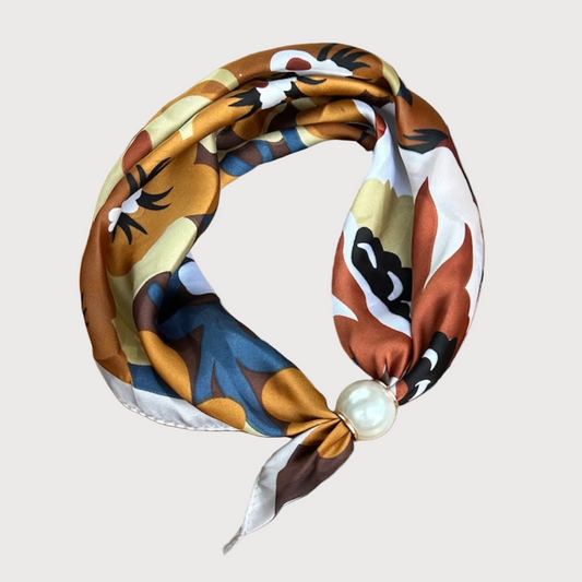 Pearl Fasten Neck Scarf | Retro Floral