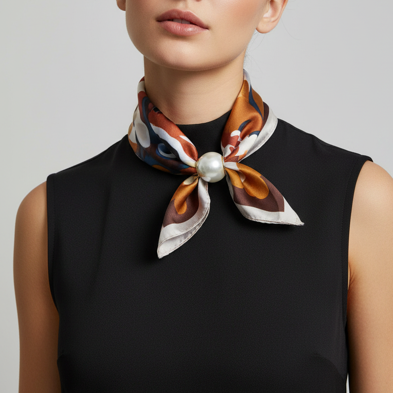 Pearl Fasten Neck Scarf | Retro Floral