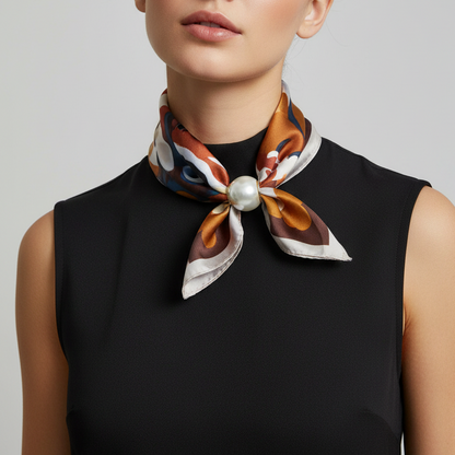 Pearl Fasten Neck Scarf | Retro Floral