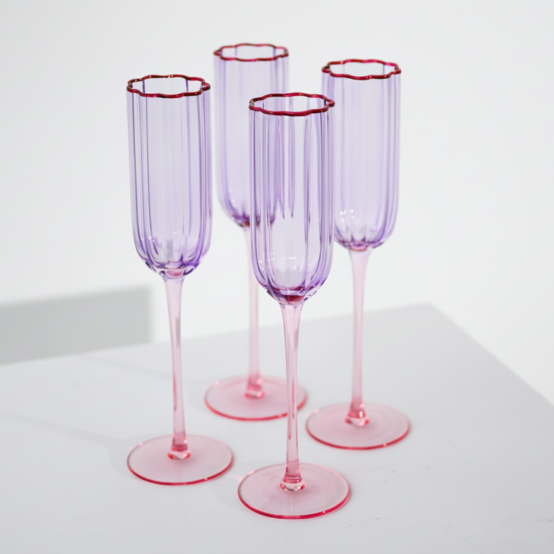 Petal Champagne Flute - Set of 4  | Lilac/Blush