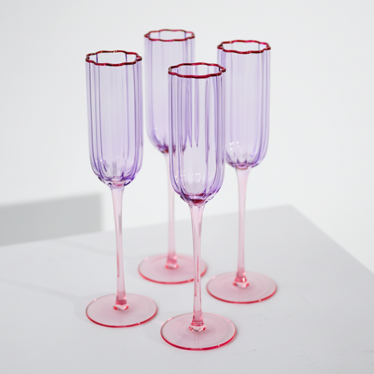 Petal Champagne Flute - Set of 4  | Lilac/Blush