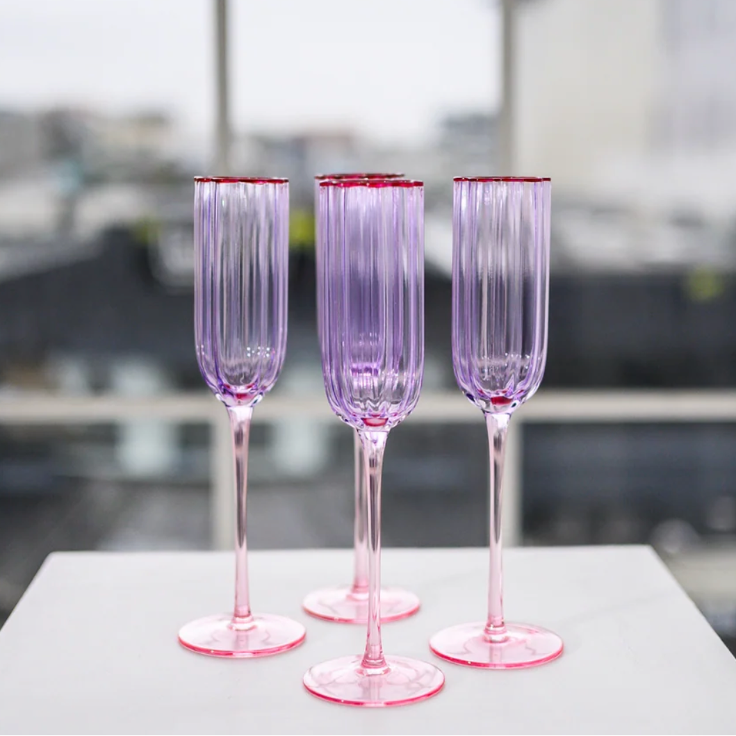 Petal Champagne Flute - Set of 4  | Lilac/Blush