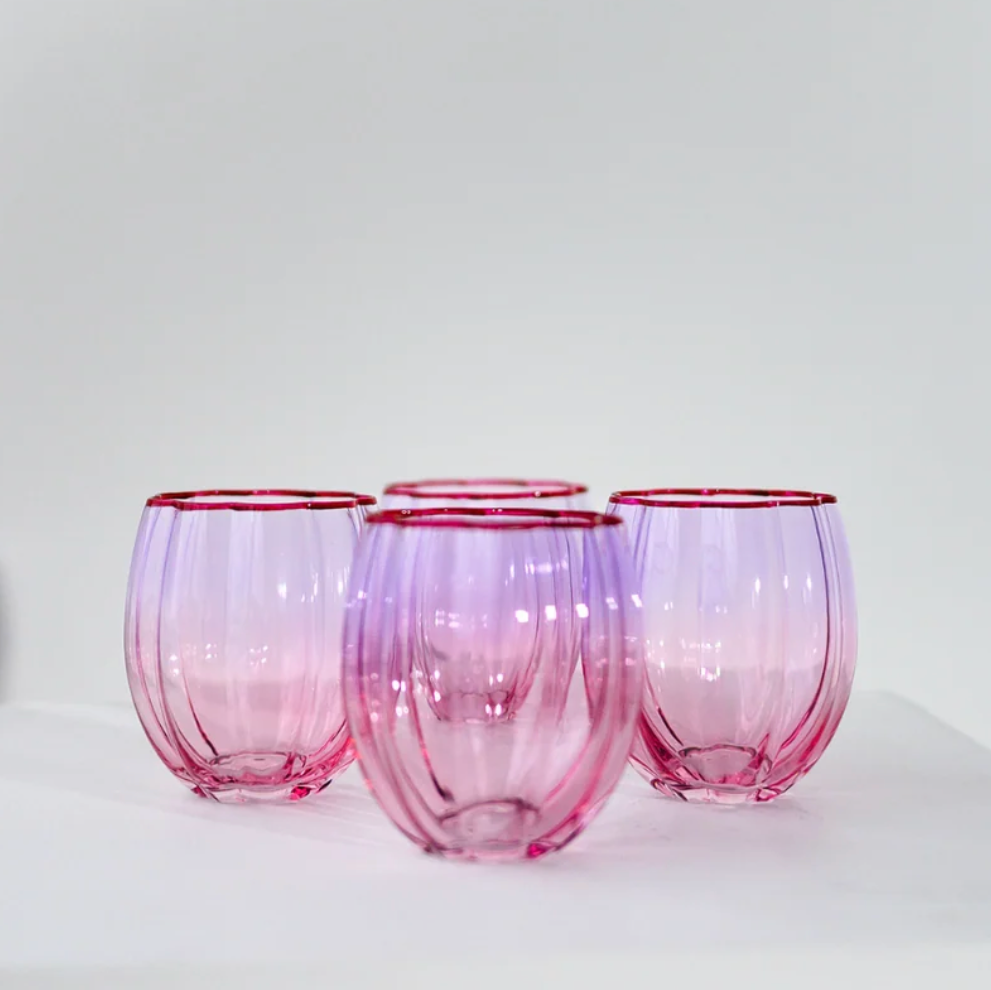 Petal Stemless Glass - Set of 4  | Lilac/Blush