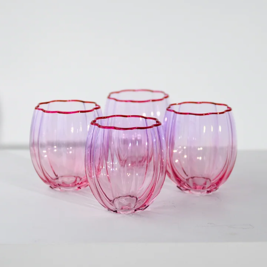 Petal Stemless Glass - Set of 4  | Lilac/Blush