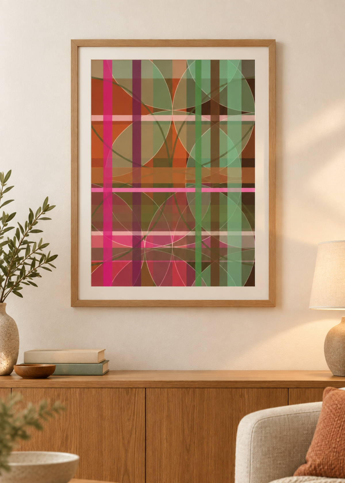 Pink Tartan Flora Art Print