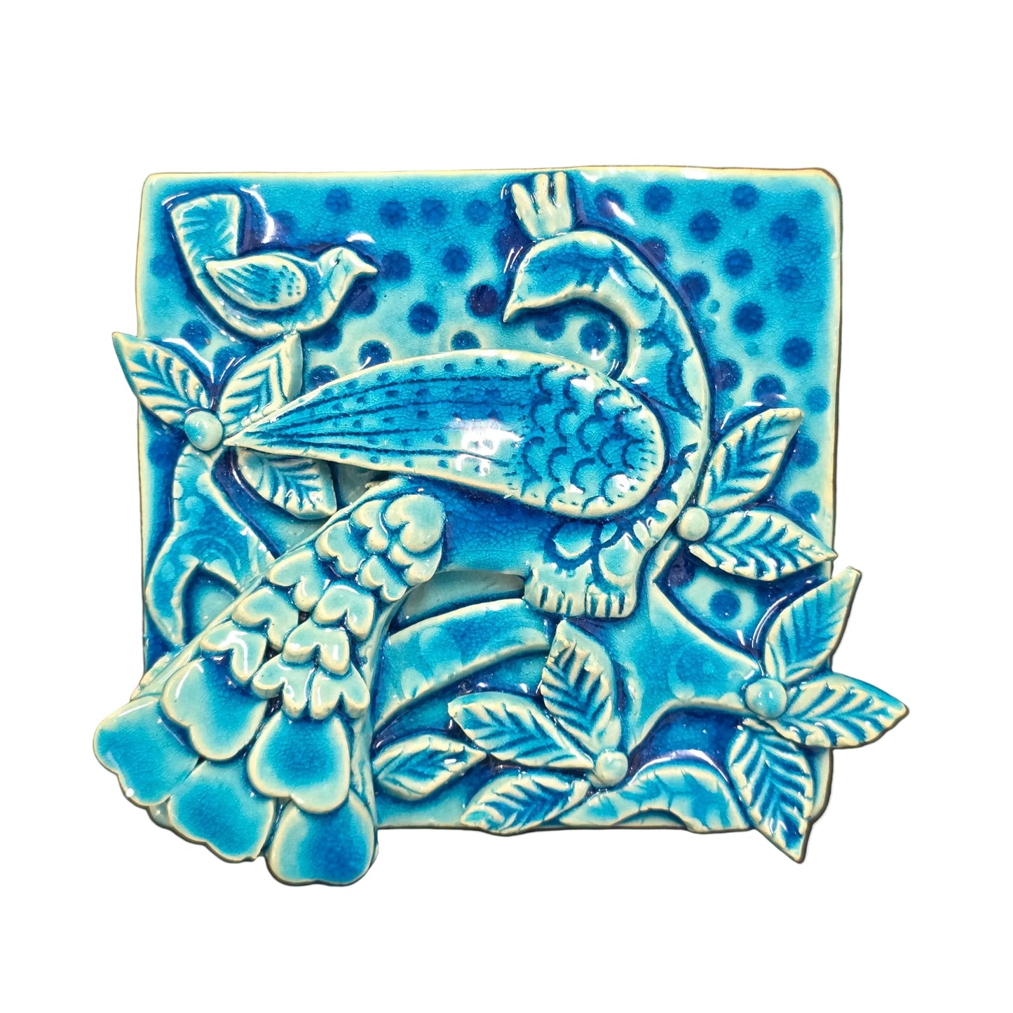 Peacock with flowers | Ceramic Wall Art