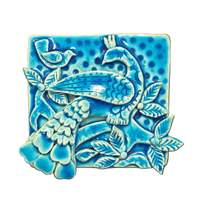 Peacock with flowers | Ceramic Wall Art