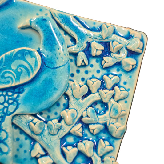 Peacock with flowers | Ceramic Wall Art