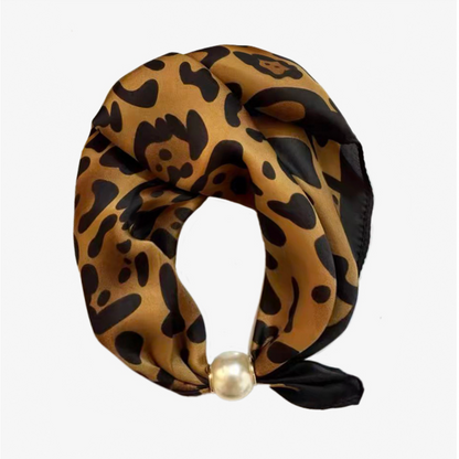 Pearl Fasten Neck Scarf | Amber Leopard