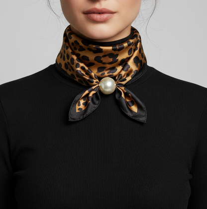 Pearl Fasten Neck Scarf | Amber Leopard
