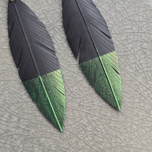Robin Feather Earrings | Green Gold Tip