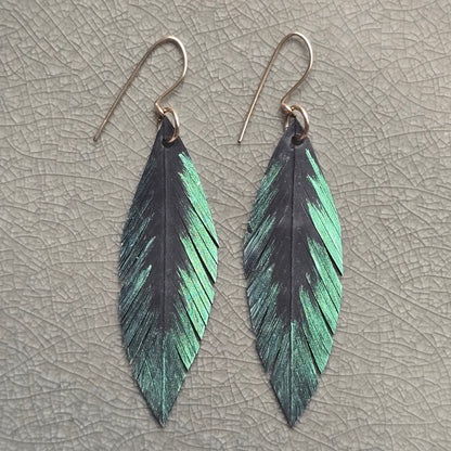 Pique Feather Earrings | Green Gold