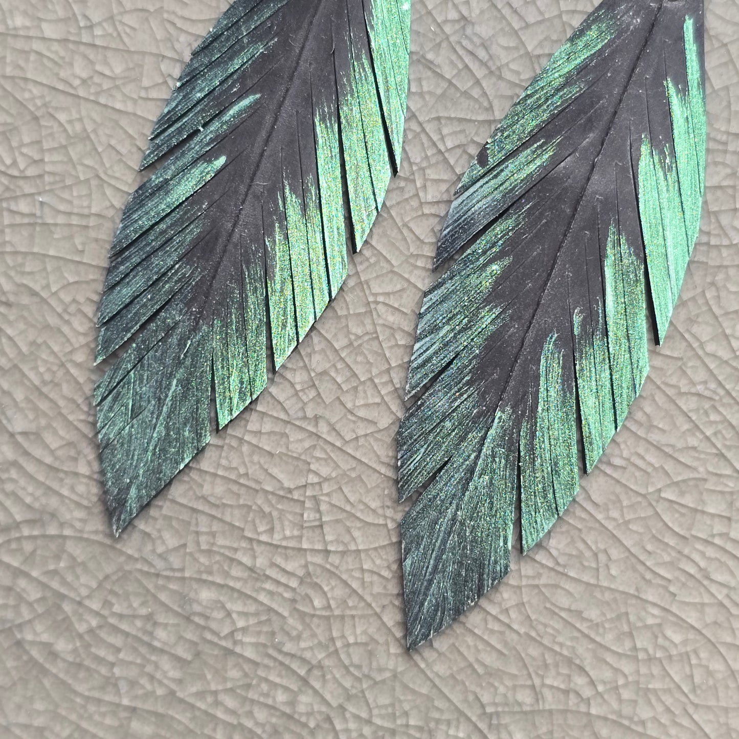 Pique Feather Earrings | Green Gold