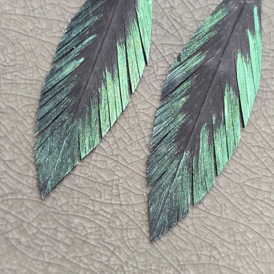 Pique Feather Earrings | Green Gold
