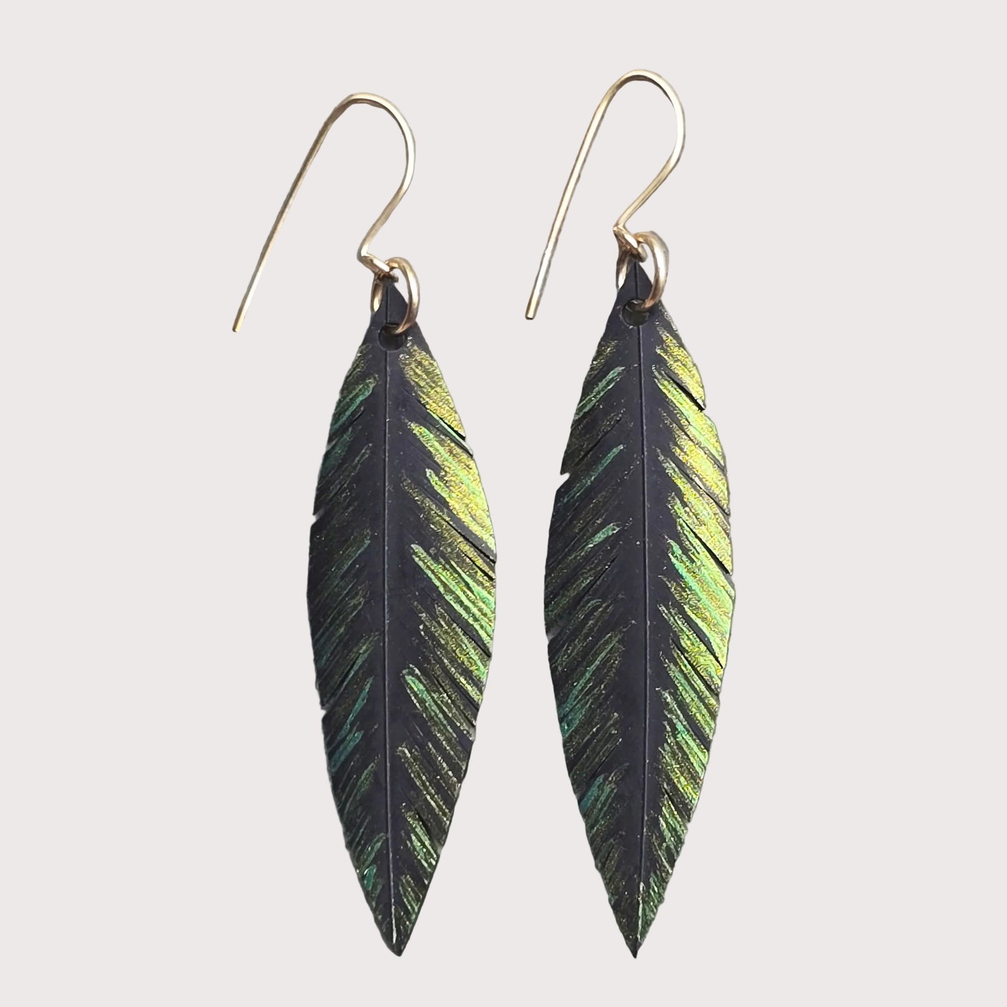 Pique Feather Earrings | Green Gold