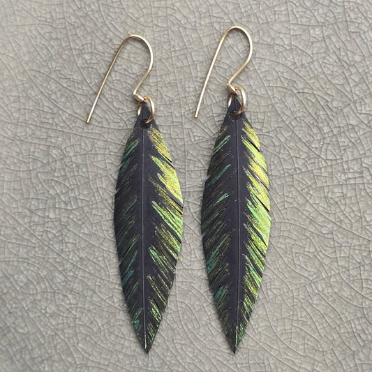 Pique Feather Earrings | Green Gold