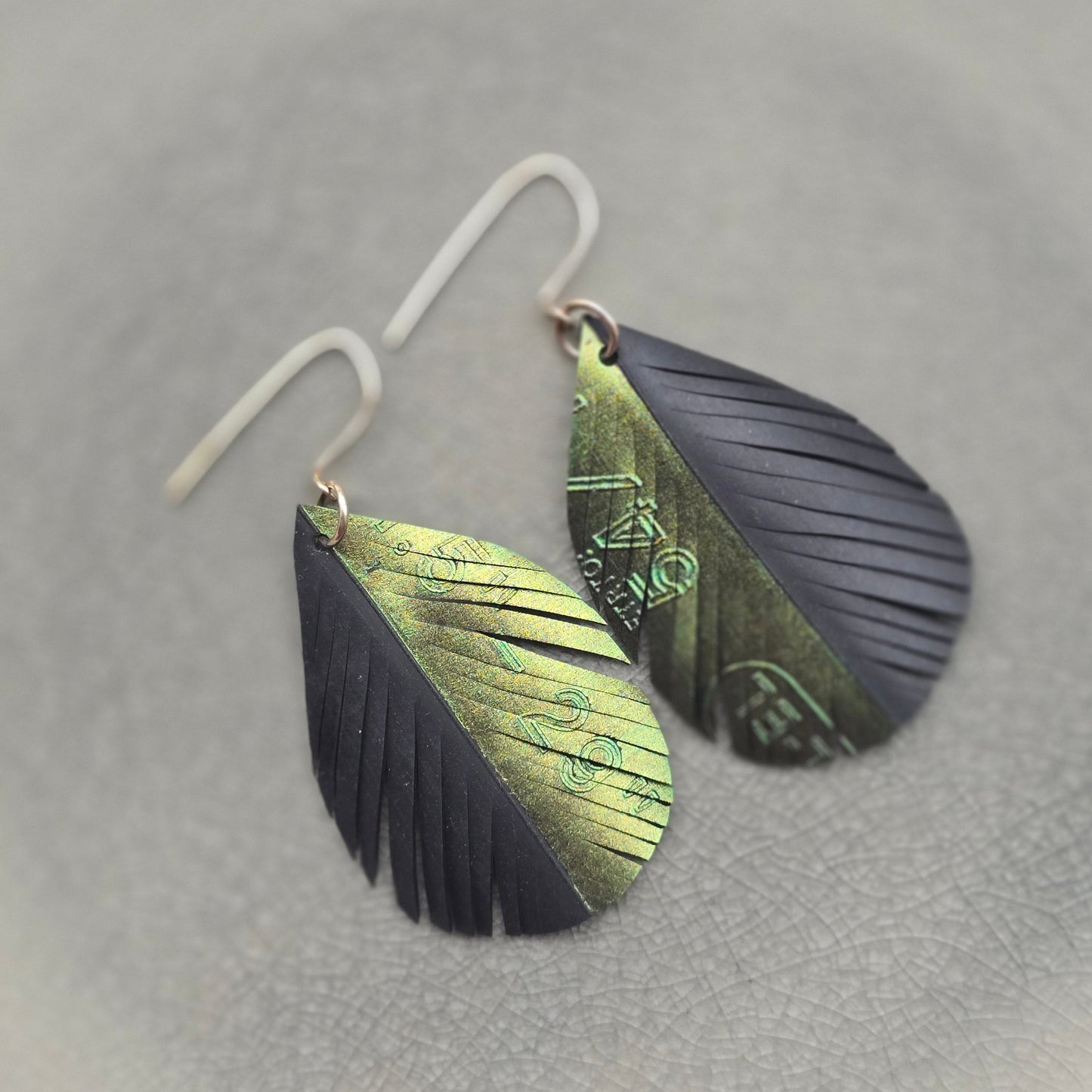 Feather Earrings | Green Gold