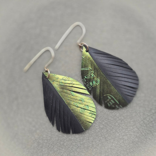 Feather Earrings | Green Gold