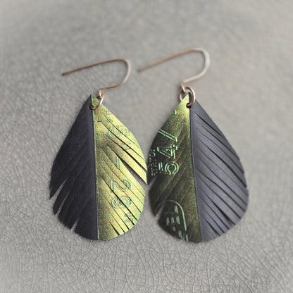 Feather Earrings | Green Gold