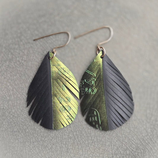 Feather Earrings | Green Gold