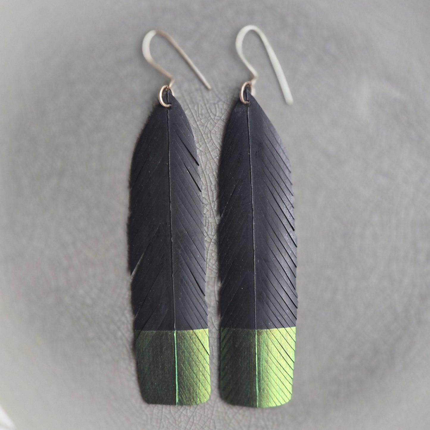 Huia Feather Earrings | Green Gold