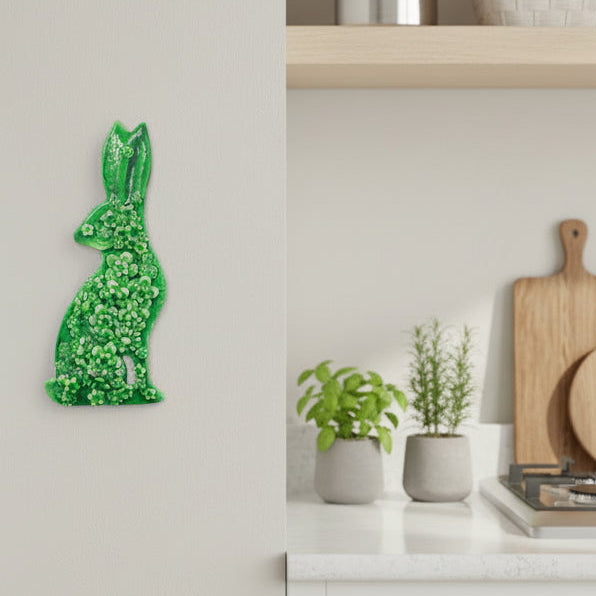 Floral Green Rabbit | Ceramic Wall Art