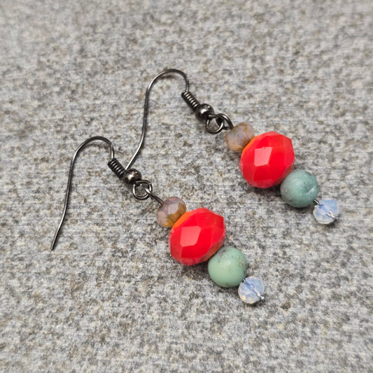 Red Crystal + Green Jasper Earrings | Set 44